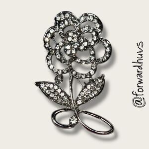 Vintage Silver Tone Rhinestone Flower Brooch